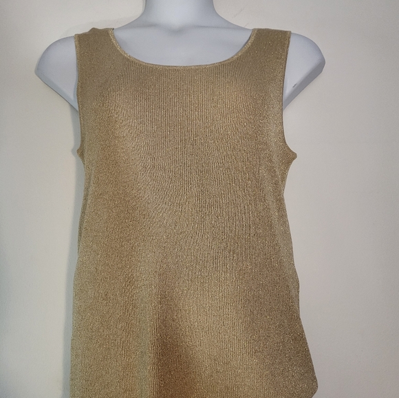 COLDWATER CREEK NEW $45 Scoop Neck Sweater Knit Shell Top in Gold Metallic XL - Picture 2 of 8